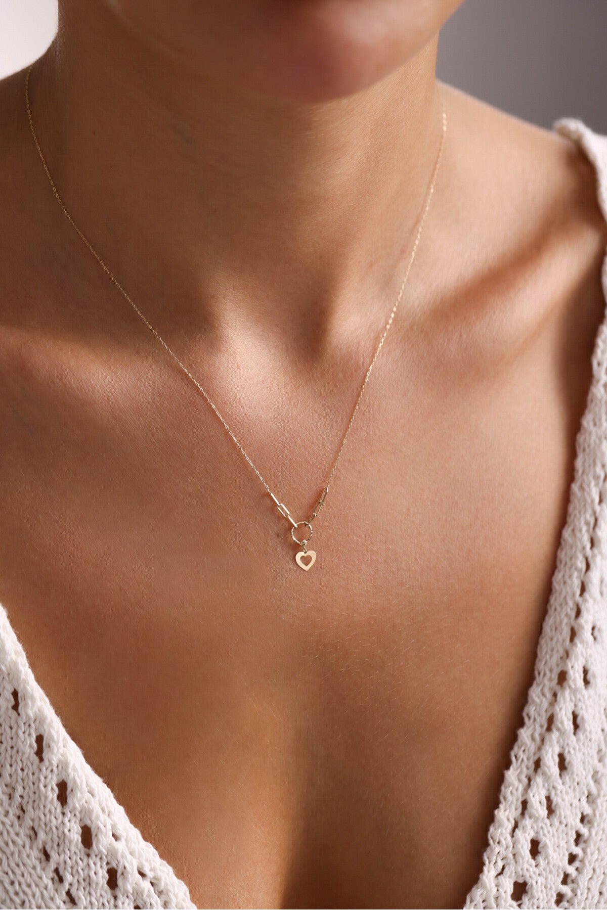 14 Ayar Altın Kalpli Kolye Aşk Kolyesi