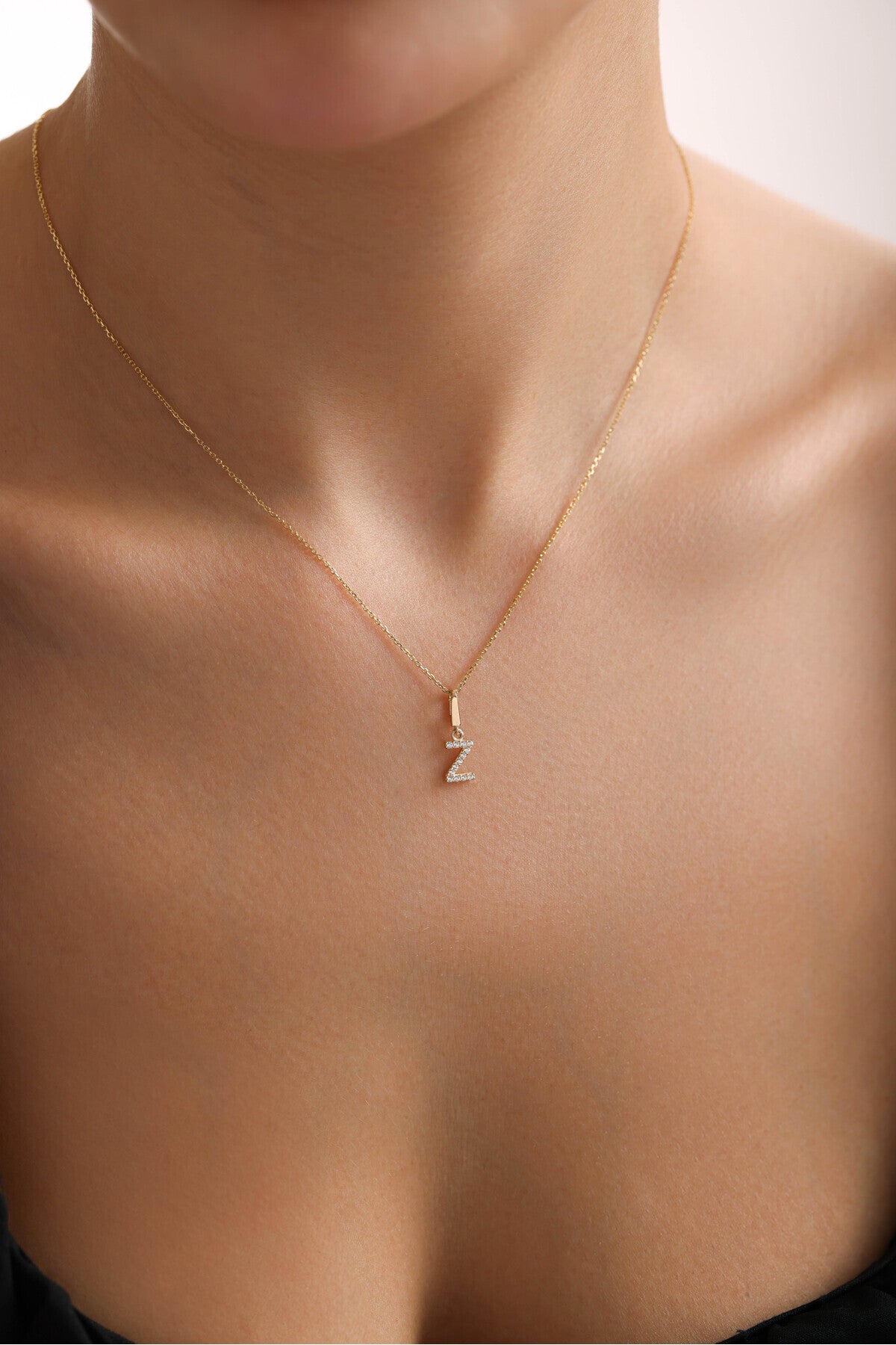 14 Ayar Altın Taşlı Z Harf Kilitli Charm Kolye Ucu