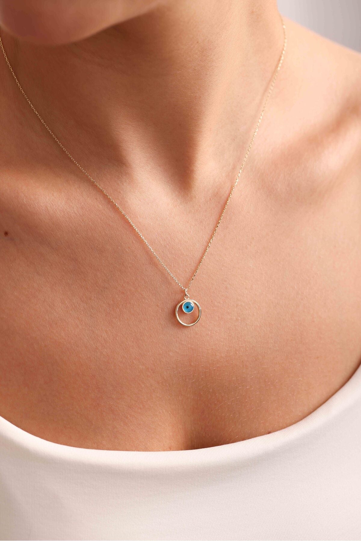 14 Ayar Altın Nazar Boncuklu Halka Kolye