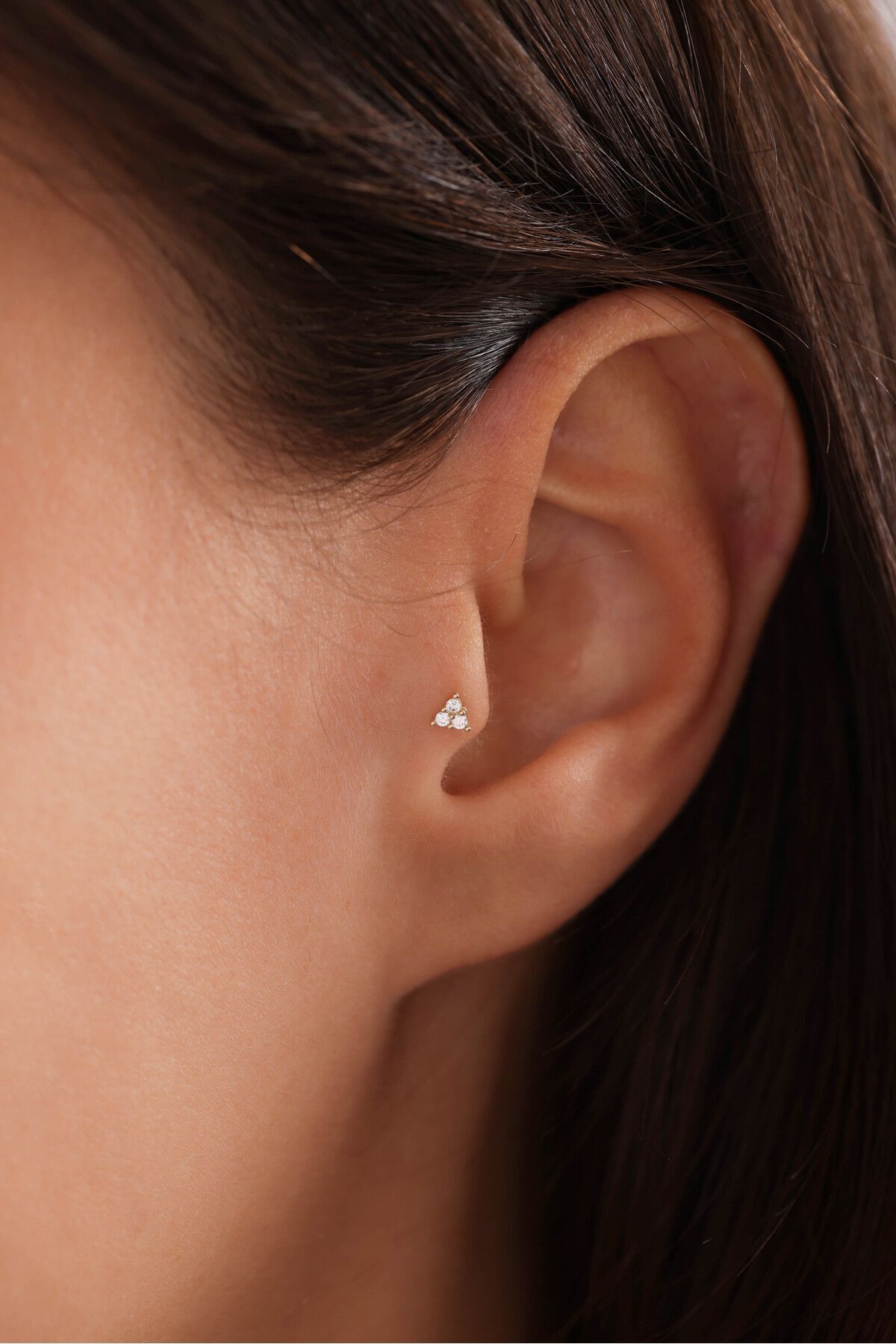 14 Ayar Altın Taşlı Trian Tragus Küpe