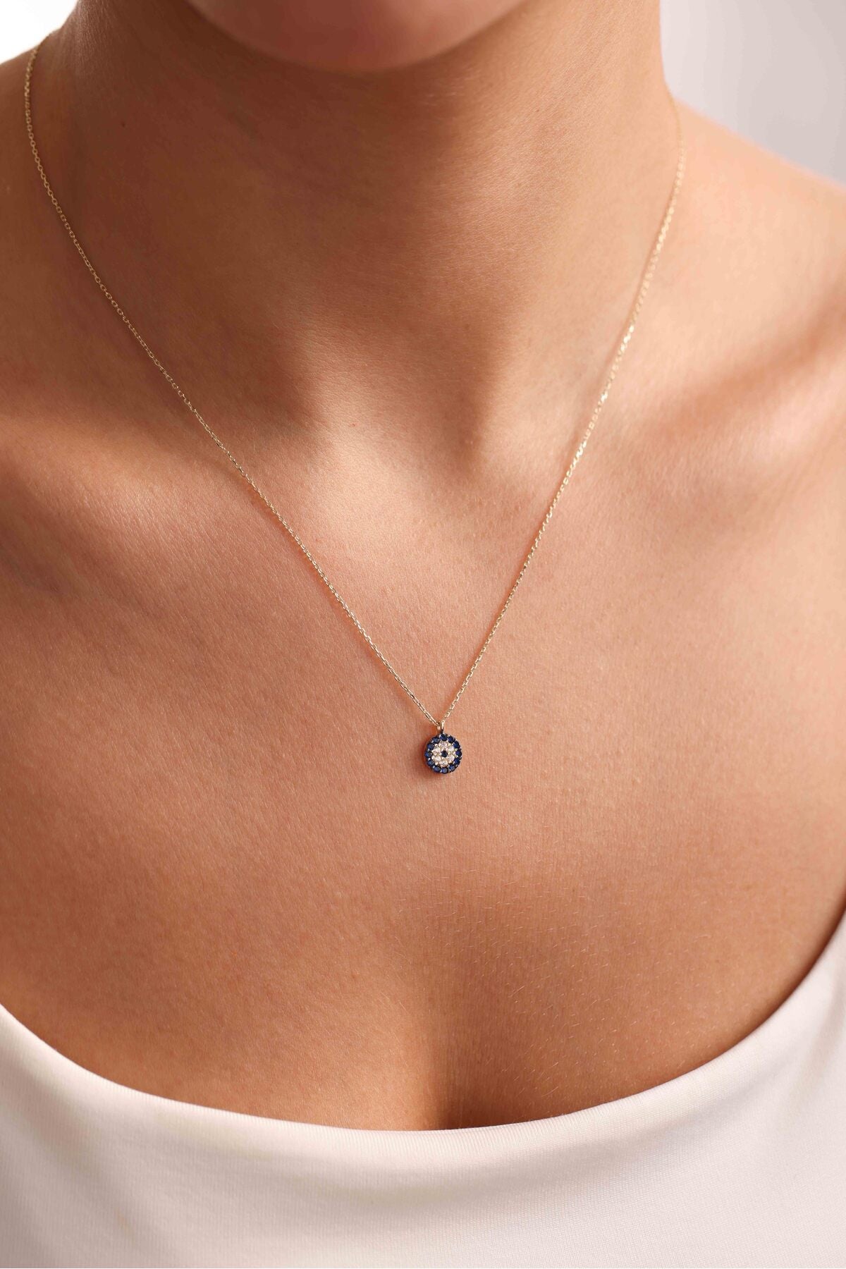 14 Ayar Altın Nazar Boncuğu Taşlı Kolye