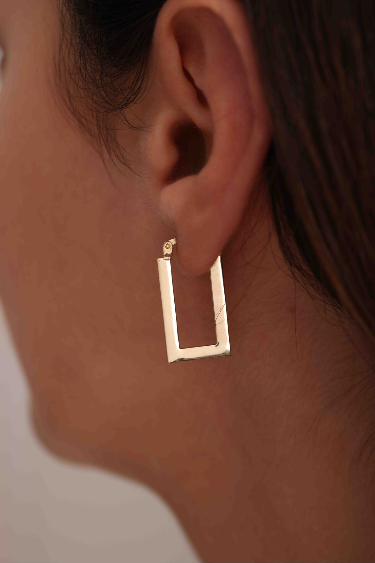 14 Ayar Altın Dikdörtgen Modern Geometrik Küpe