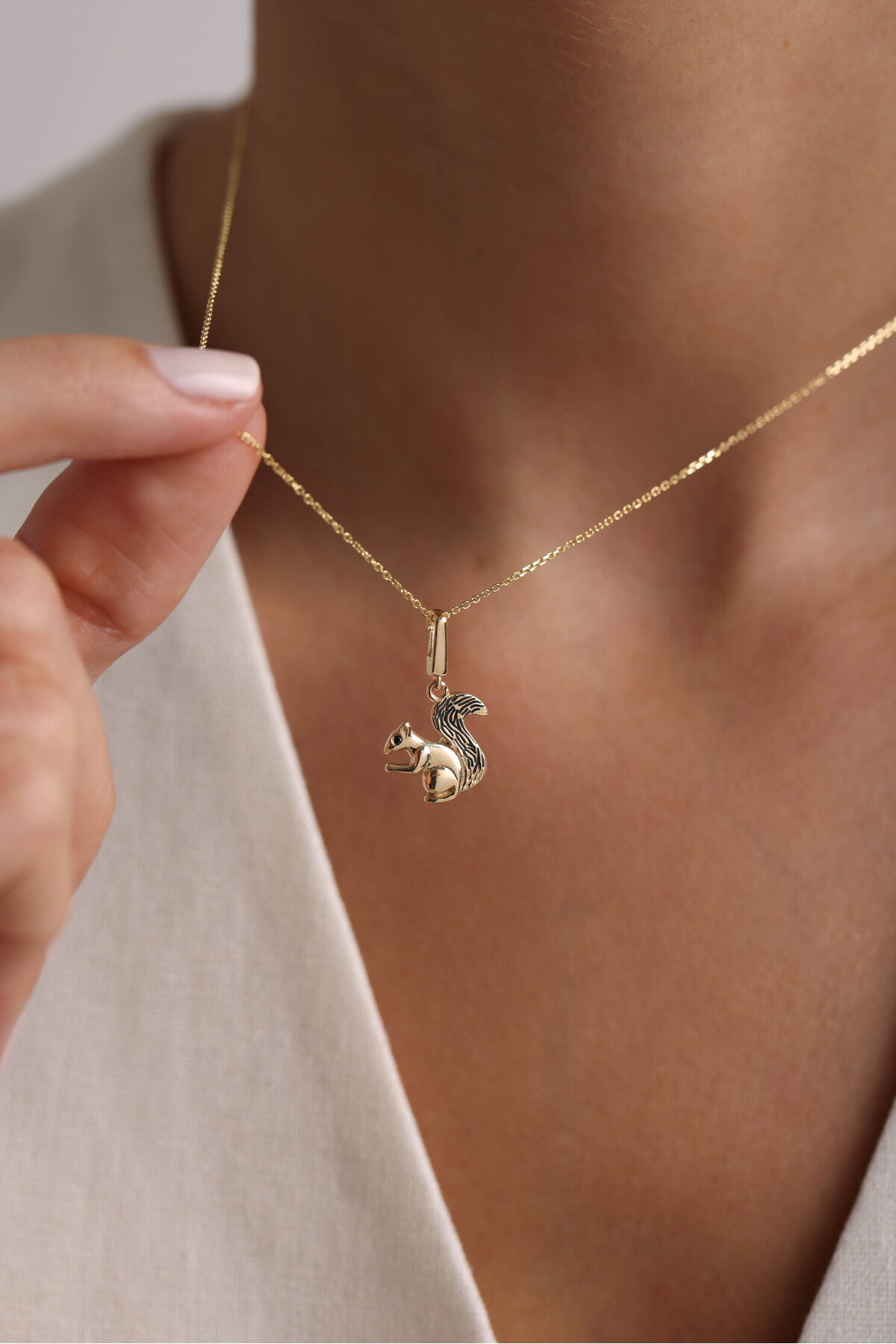 14 Ayar Altın Sincap Kilitli Charm Kolye