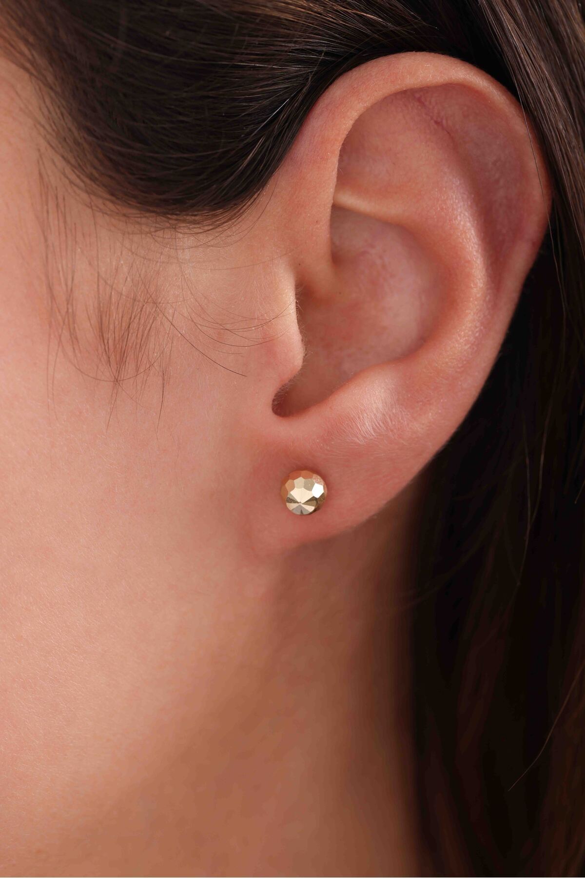 14 Ayar Altın Kalemli Kesme Top Küpe