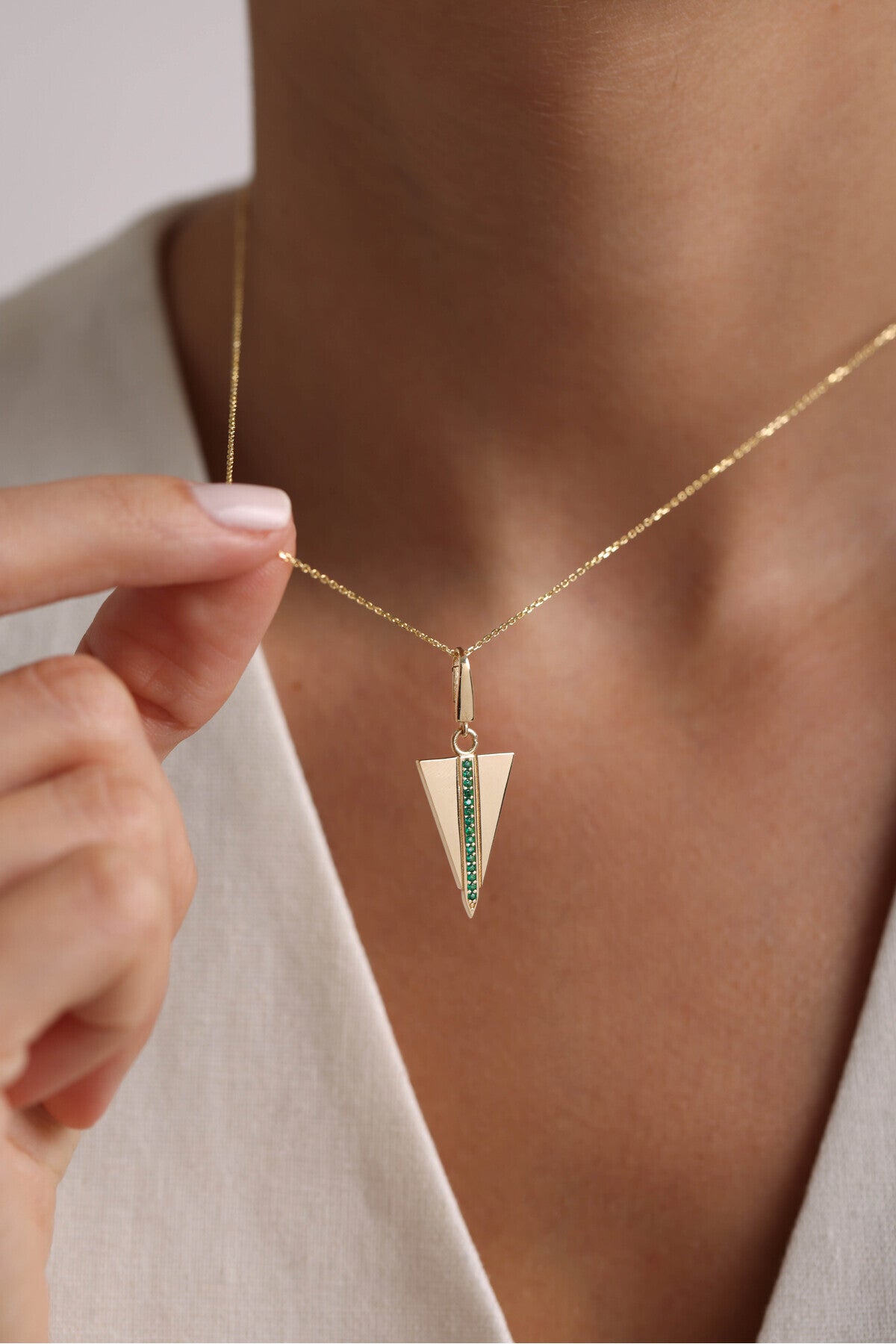 14 Ayar Altın Yeşil Taşlı Rectan Hype Charm Kolye