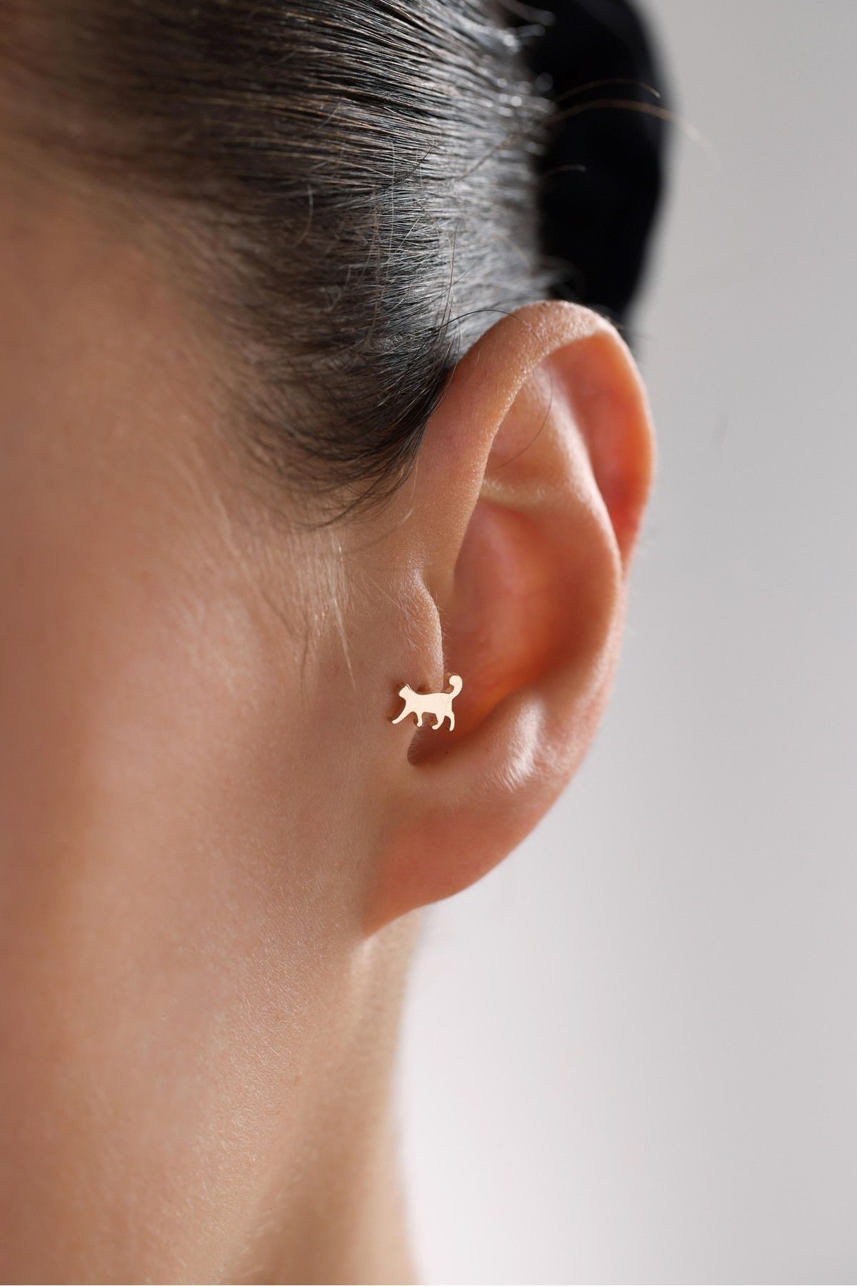 14 Ayar Altın Shine Kedi Tragus Küpe
