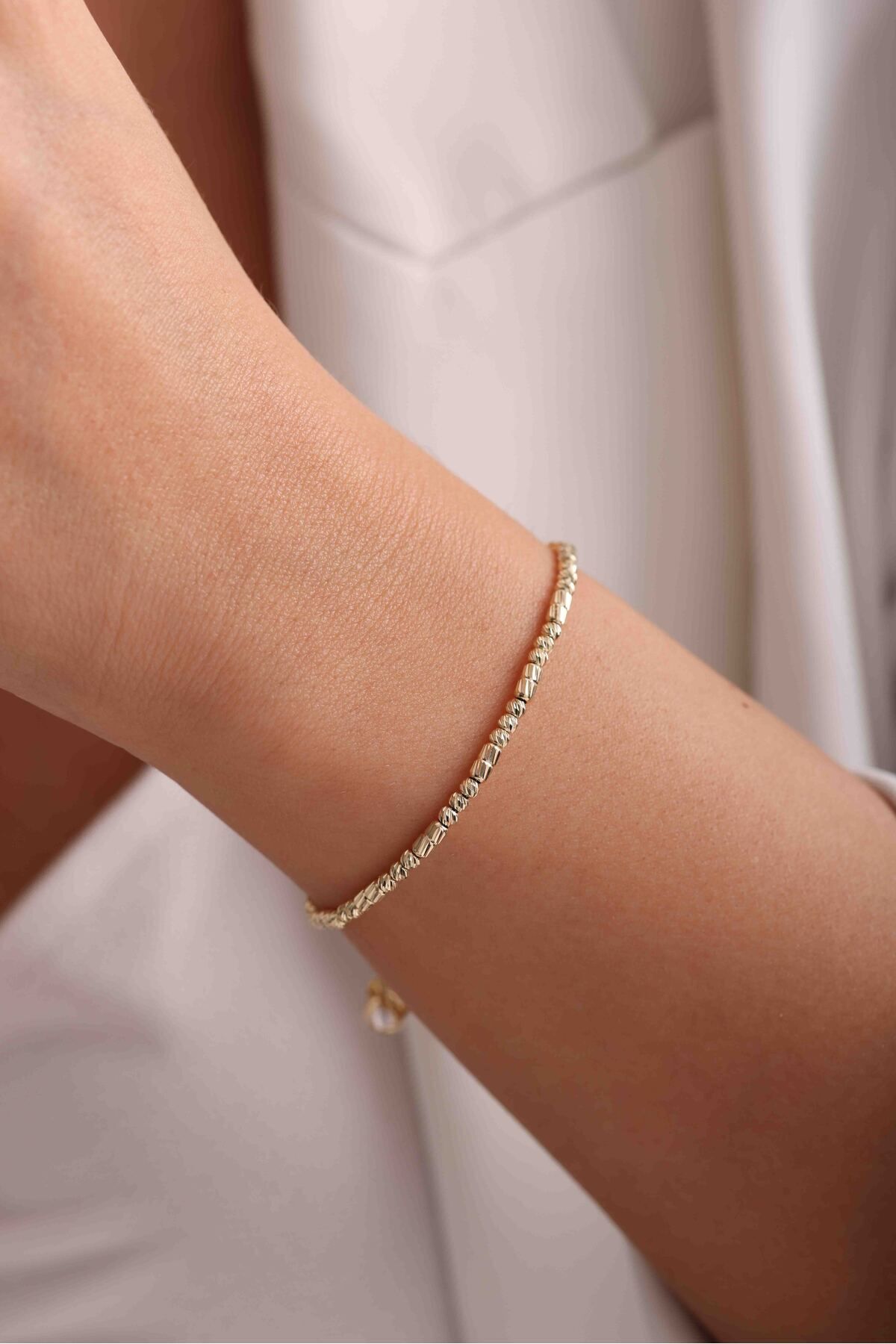 14 Ayar Altın Kalemli Dorika ve Uzun Top Bileklik