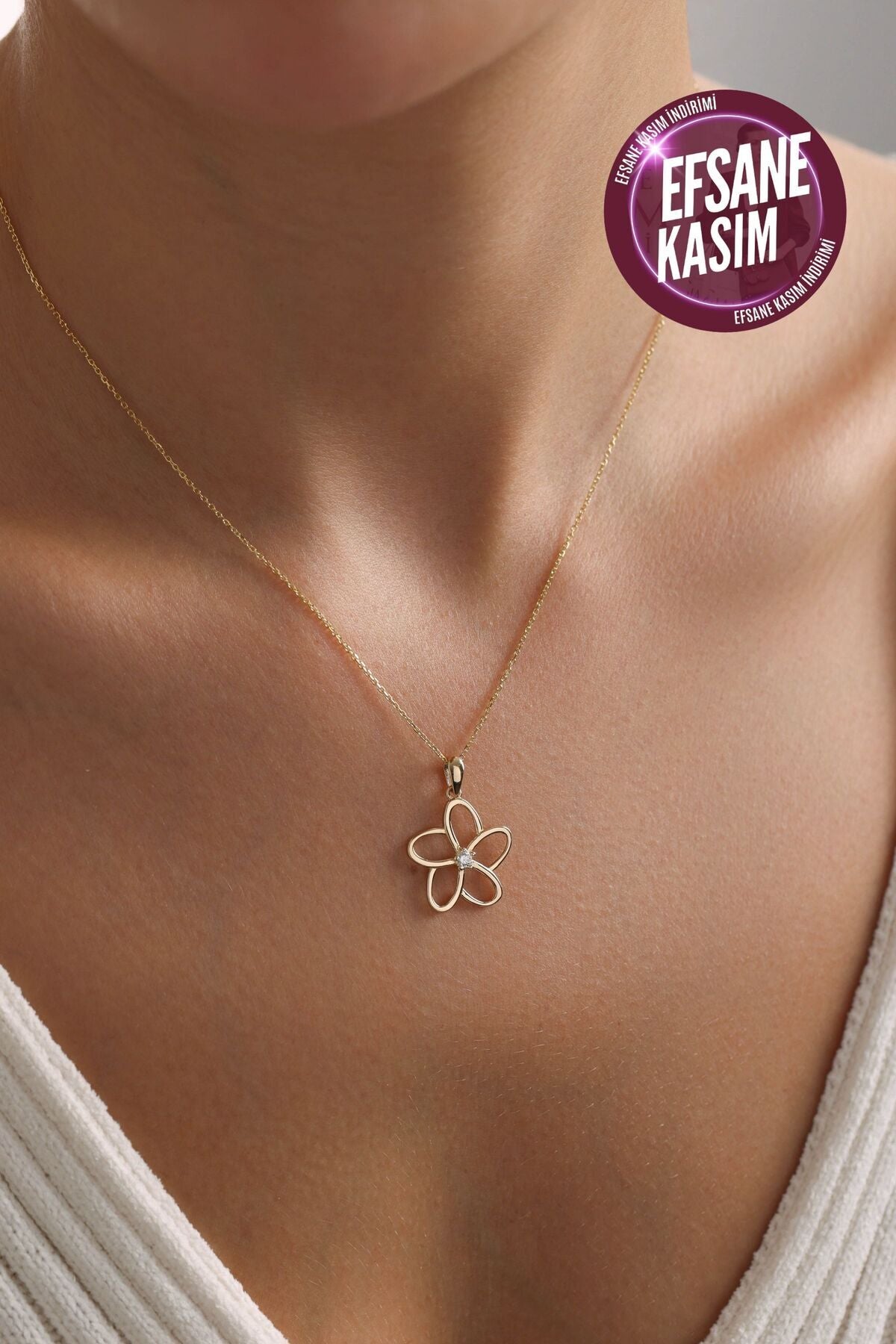 14 Ayar Altın Tek Taşlı Çiçek Kolye Ucu