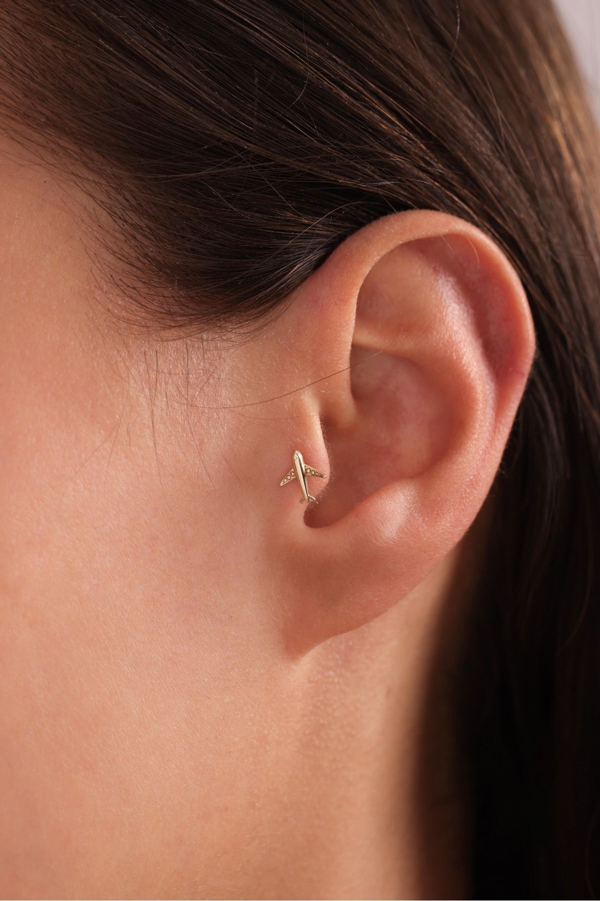 14 Ayar Altın Uçak Tragus Küpe
