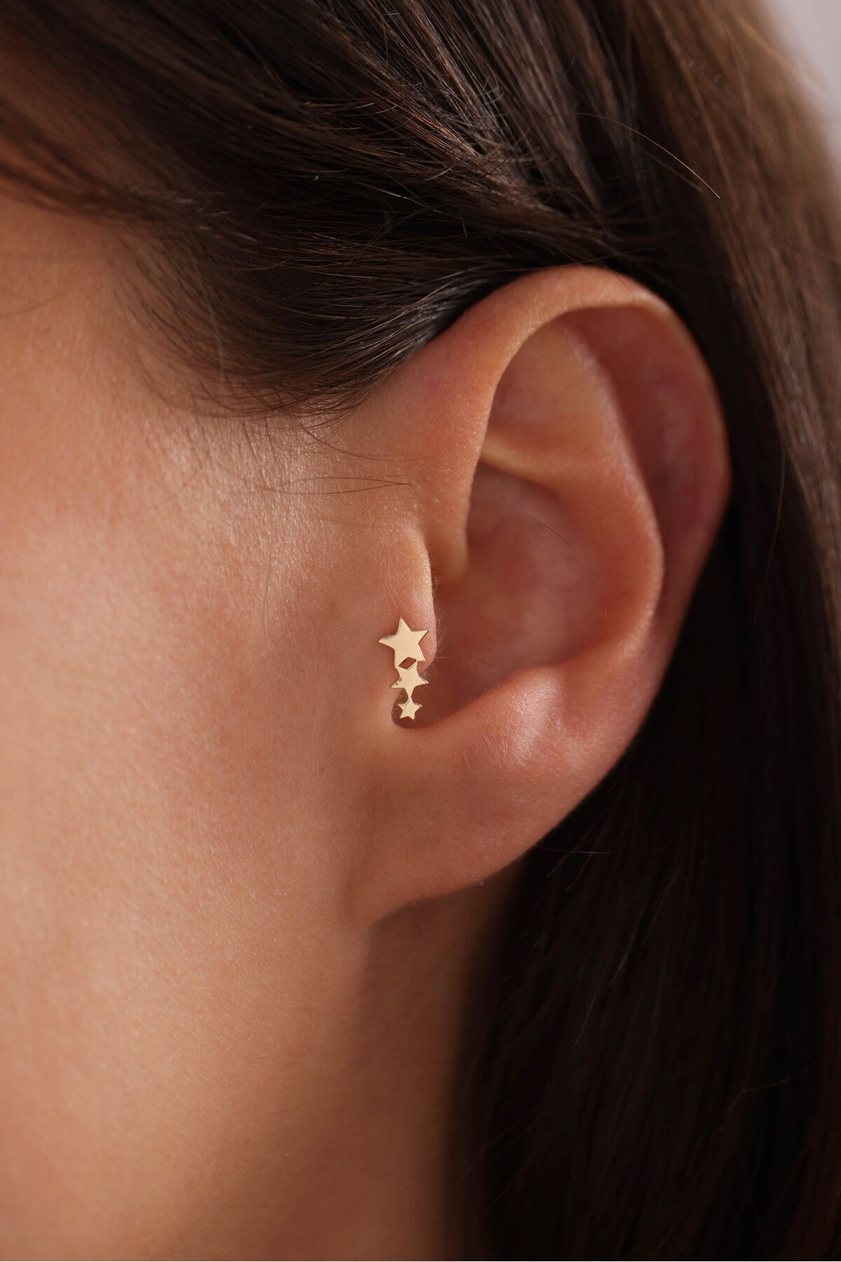 14 Ayar Altın 3 Yıldız Tragus Küpe