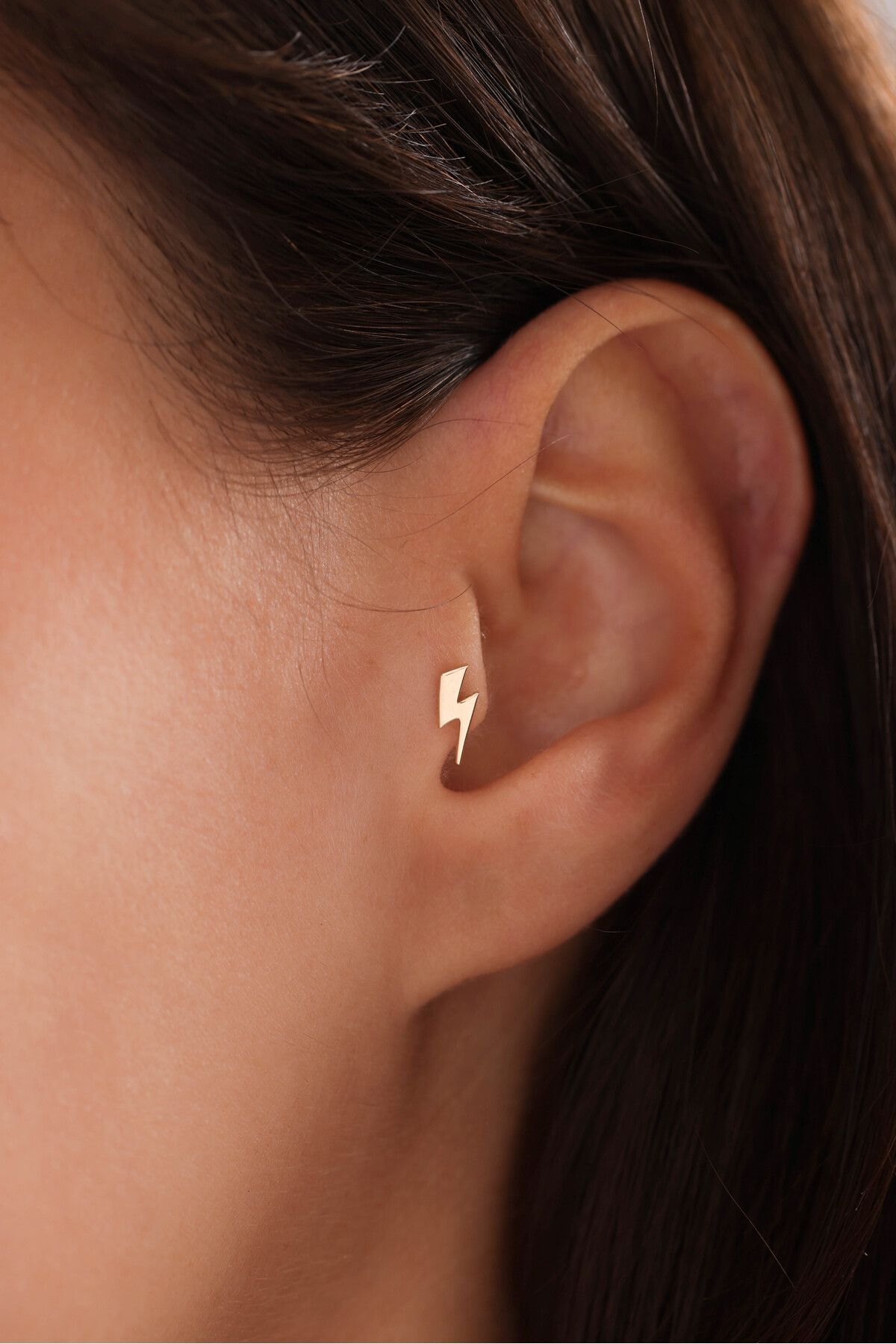 14 Ayar Altın Şimşek Tragus Küpe