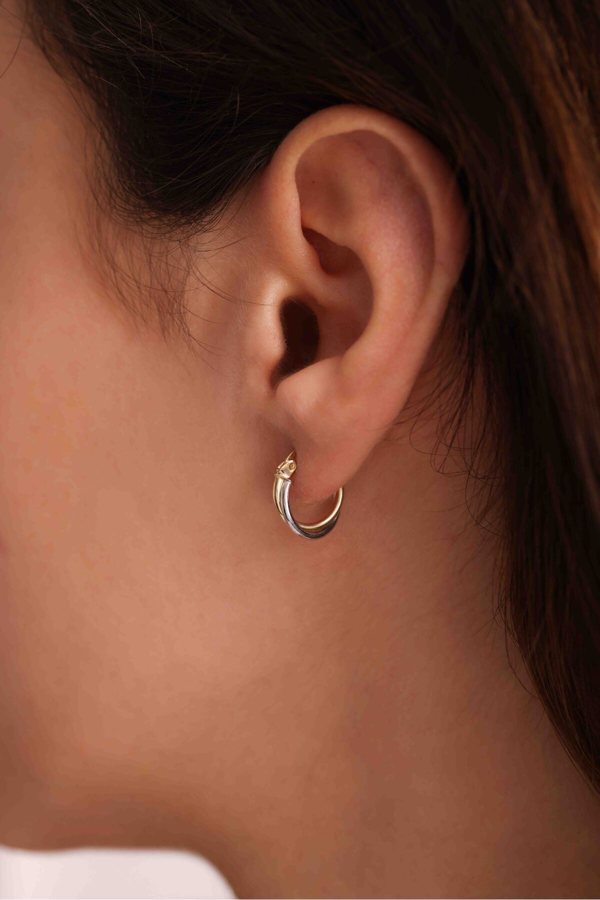 14 Ayar Altın İkili Çift Renk Halka Küpe