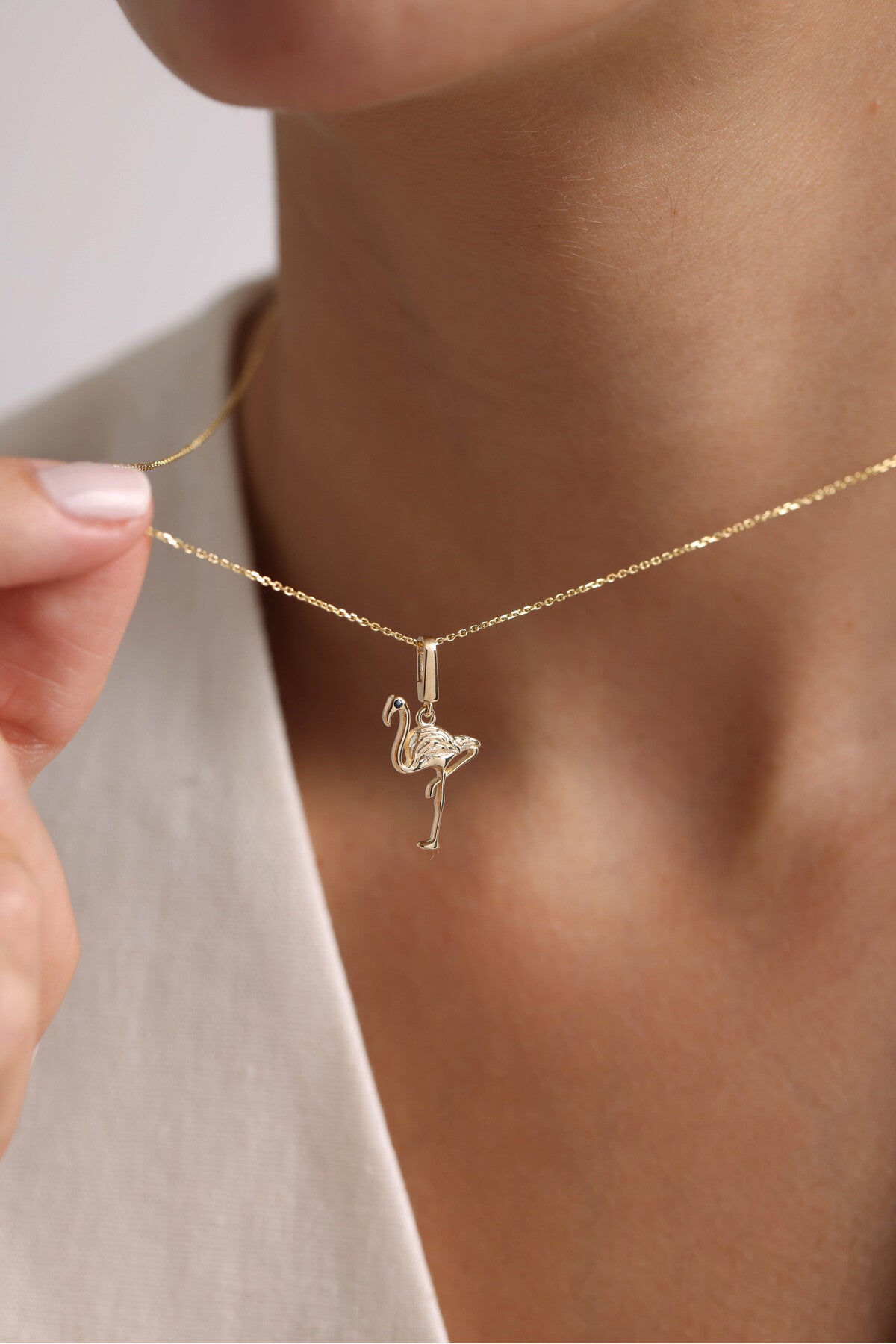 14 Ayar Altın Flamingo Kilitli Charm Kolye