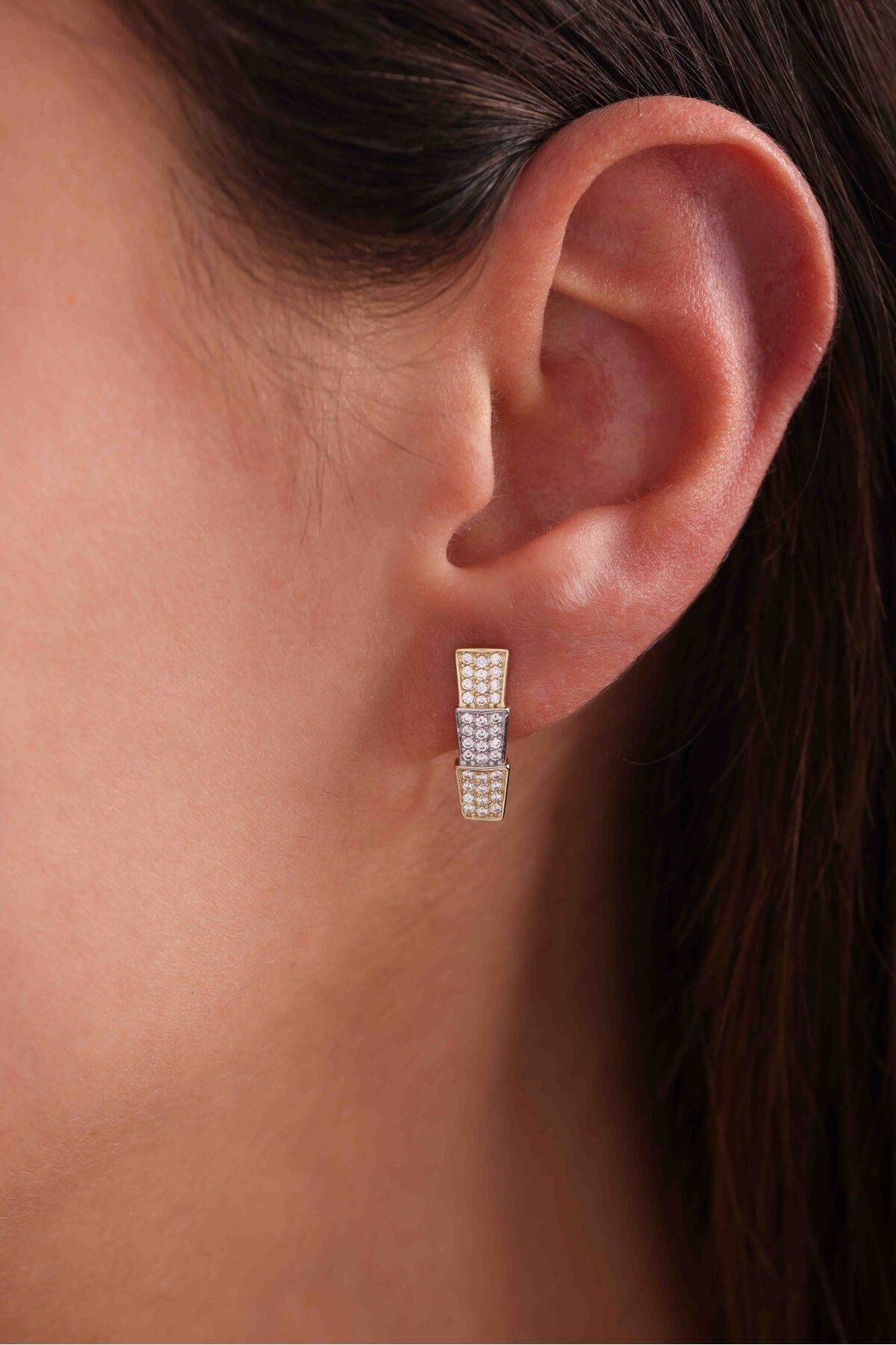 14 Ayar Altın Trend Beyaz Altın Detaylı İkonik Serpenti Yılan Taşlı Küpe