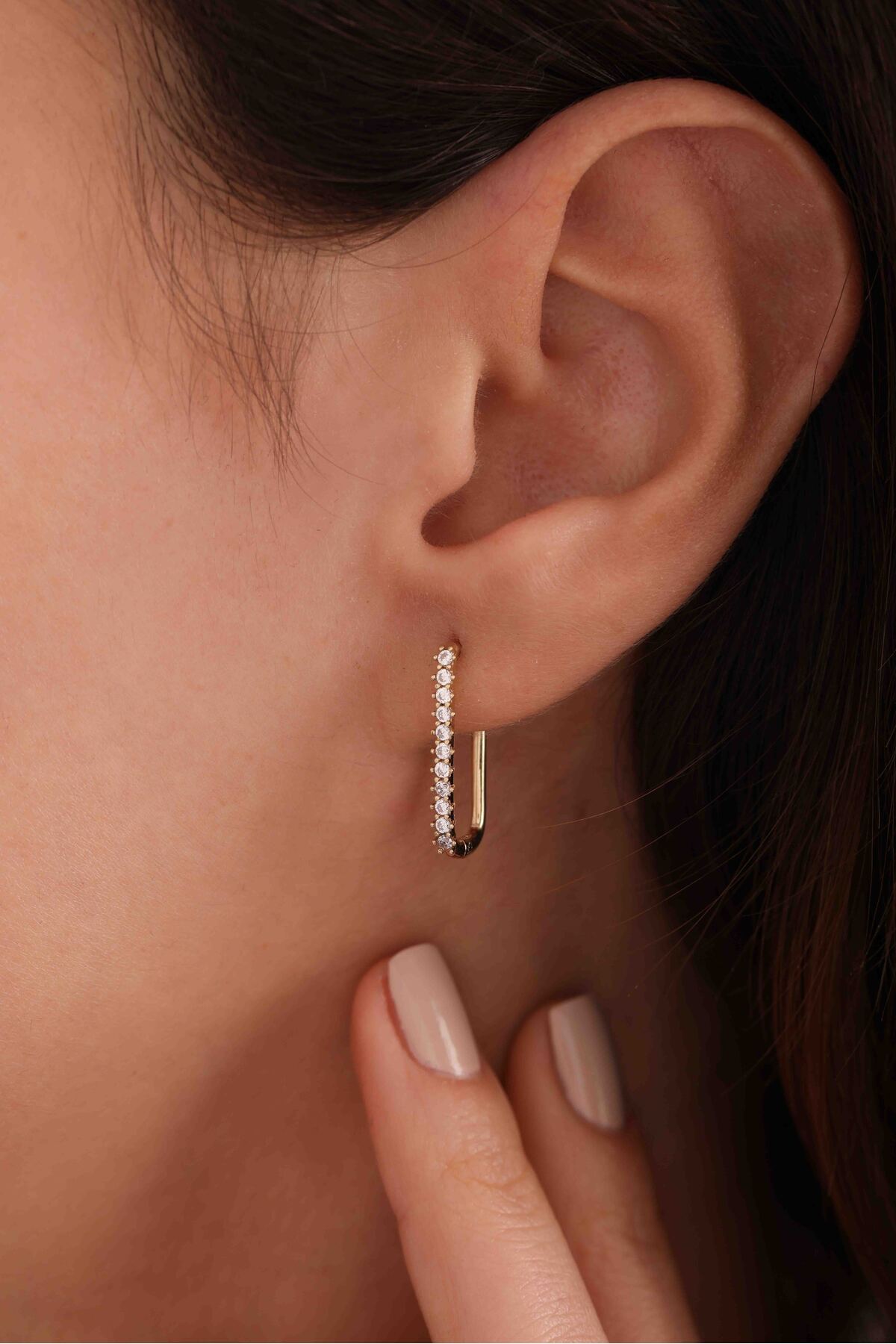 14 Ayar Altın Taşlı U form Küpe