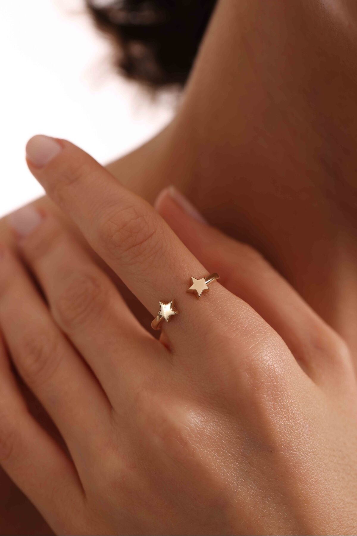 14 Ayar Altın Yıldız Parlak Yüzük