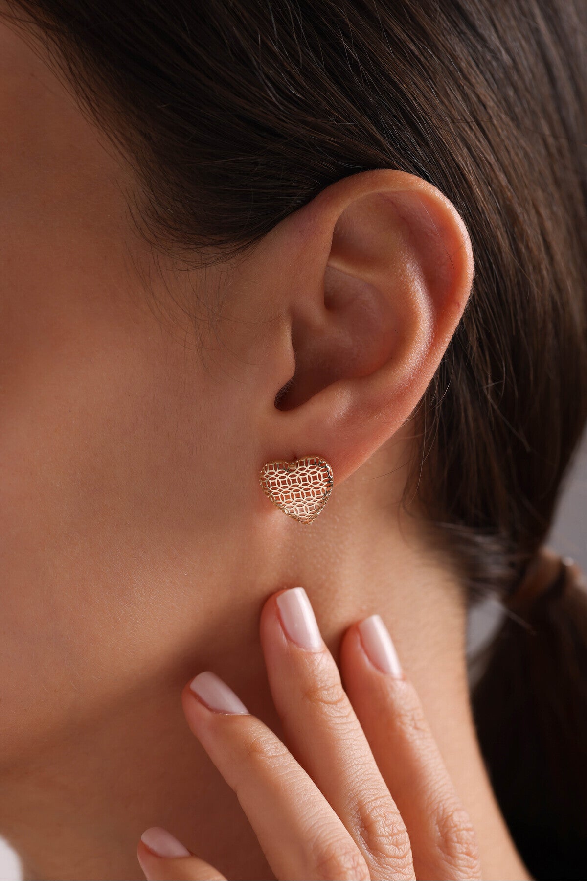 14 Ayar Altın Yaşam Çiçeği Nuo Kalp Form Küpe