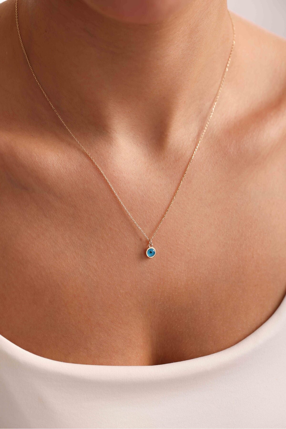 14 Ayar Altın Nazar Boncuklu Göz Kolye