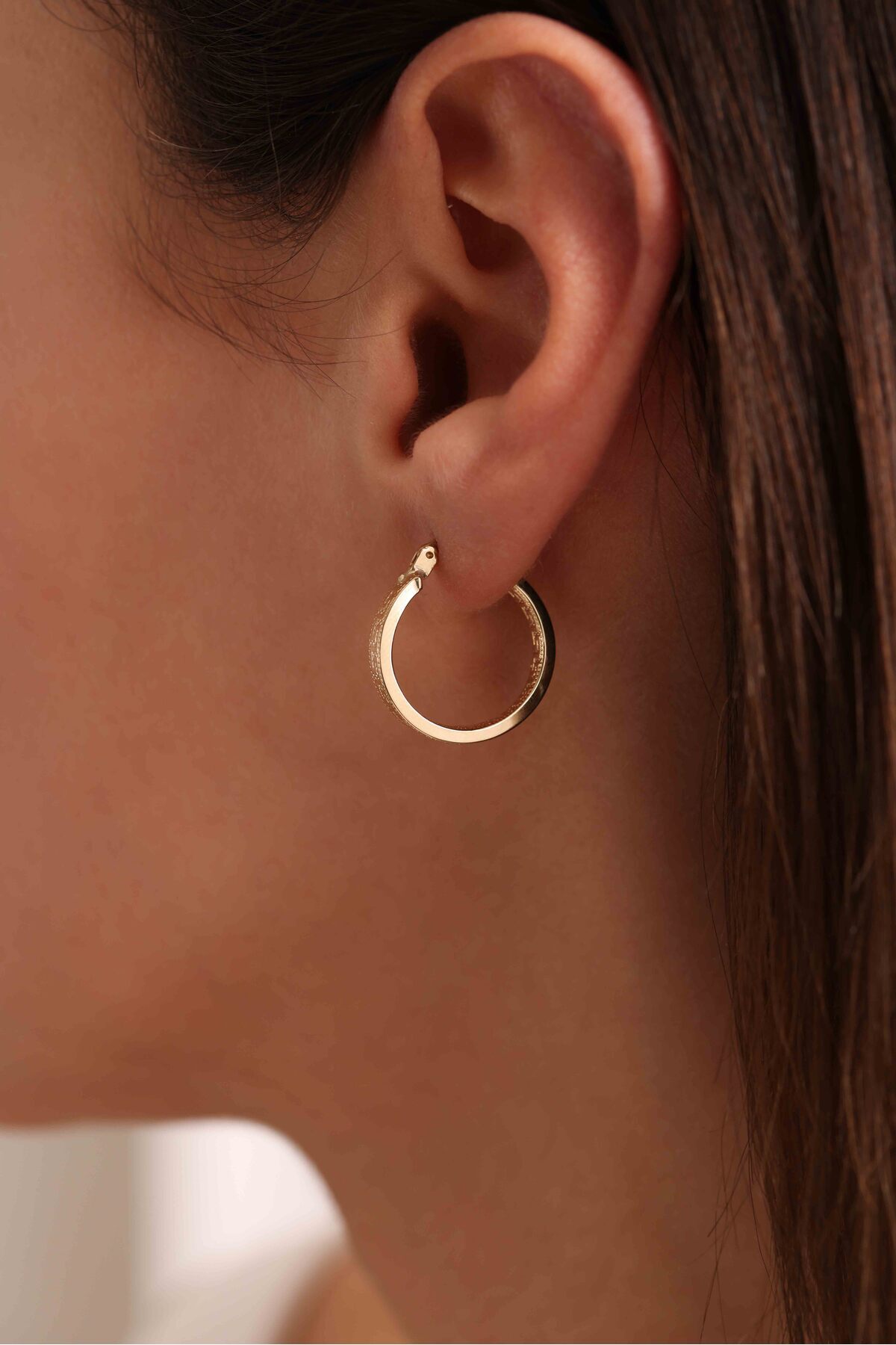 14 Ayar Altın Grek Desenli Halka Büyük Küpe