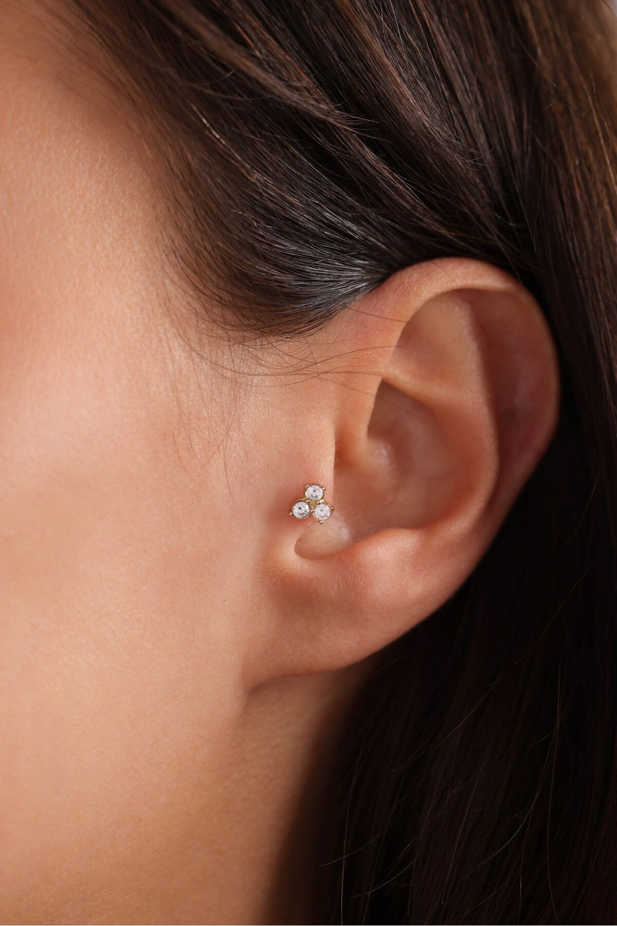 14 Ayar Altın 3 Taşlı Trian Tragus Küpe