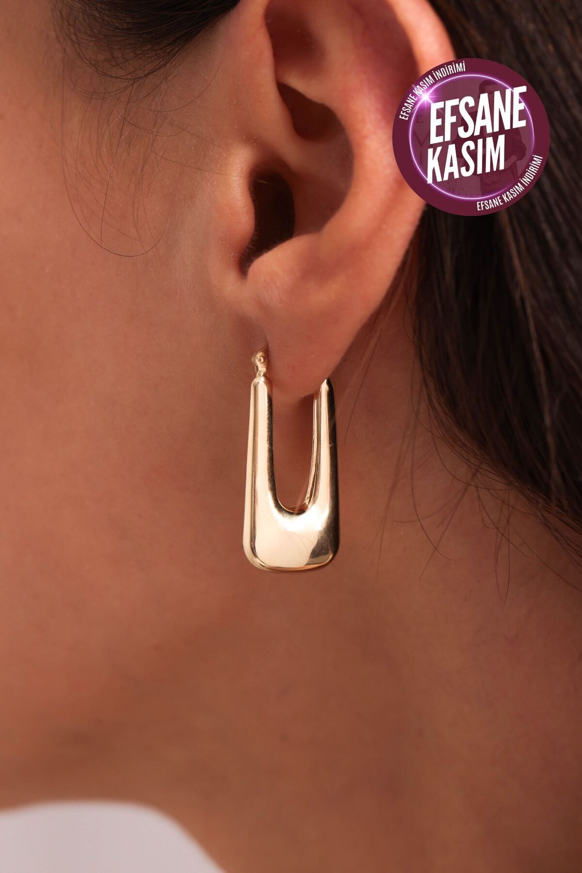 14 Ayar Altın Uzun U Model Küpe