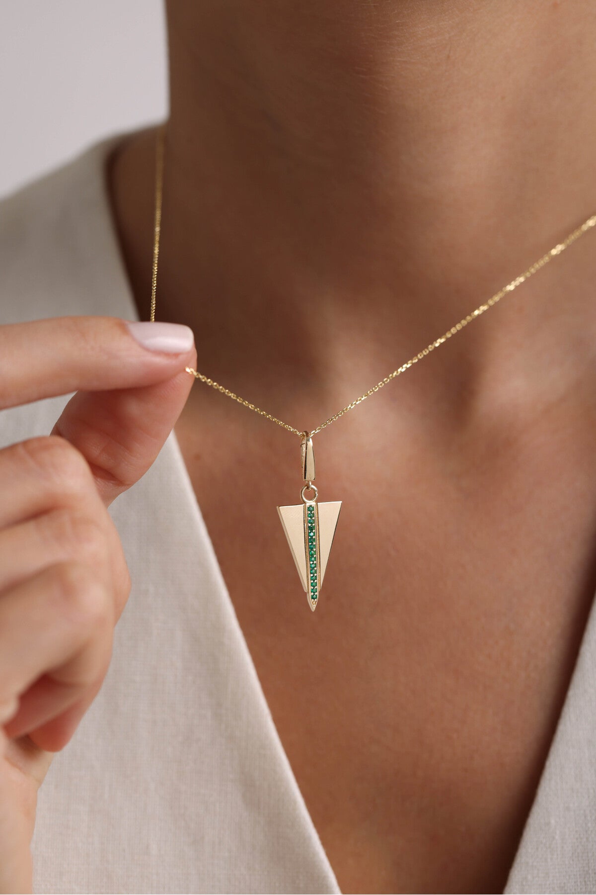 14 Ayar Altın Yeşil Taşlı Rectan Hype Charm Kolye Ucu